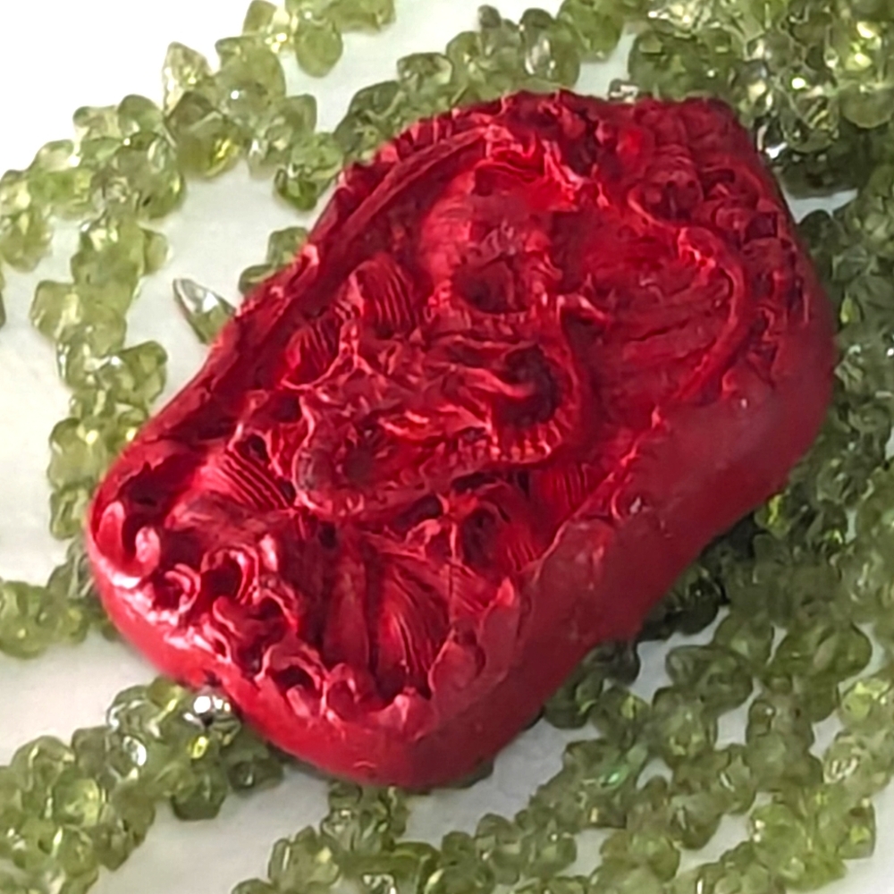 Hand carved Dragon Necklace | Hand Strung Peridit Beads | Precious Gemstones | - Picture 8 of 11